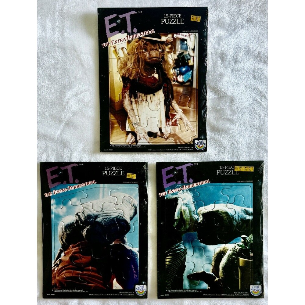 E.T. Vintage SEALED (3) 15-Piece Puzzles Craft Master 8 1/2 x 11